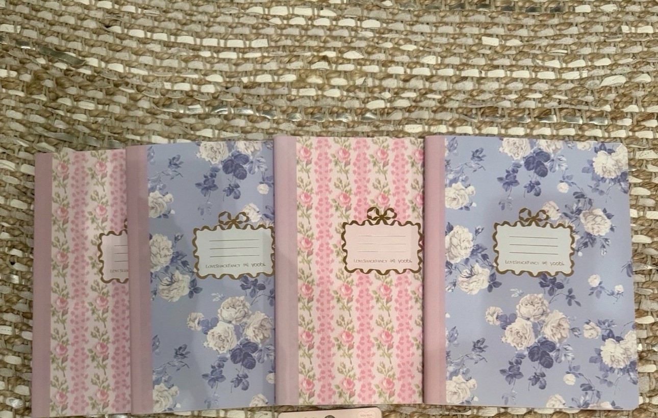 Yoobi LoveShackFancy x Target Set of 4 Floral A5 Notebooks Pink Blue New