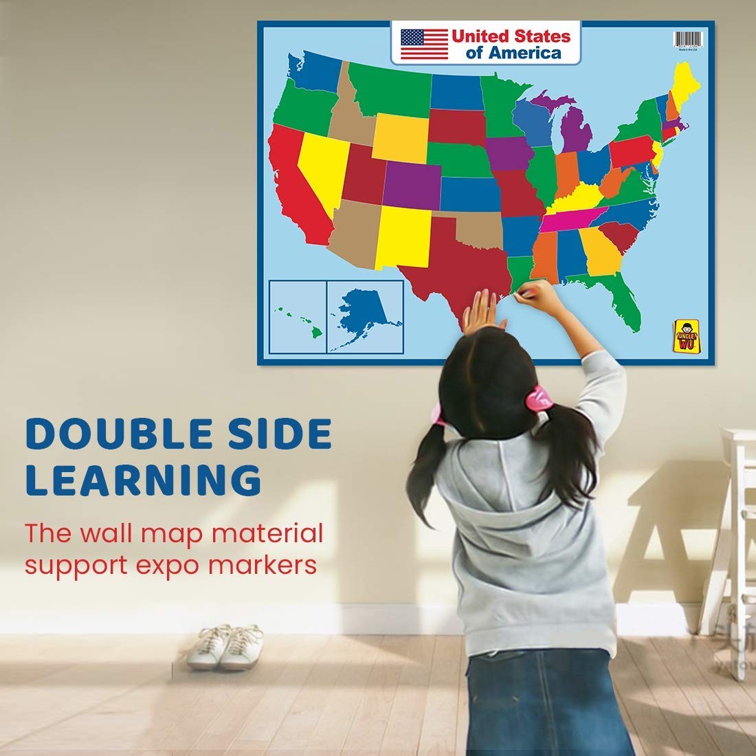 Laminated United States Map Poster Dry Erase Educational Classroom Chart