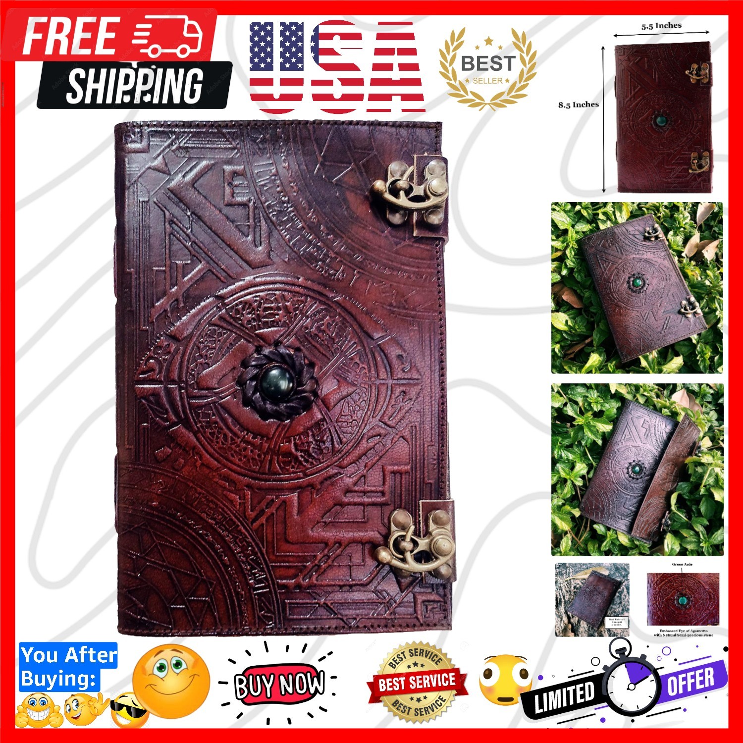 DOCTOR STRANGE Eye of Agamotto embossed Handmade Stone Leather Journal Art Sk…
