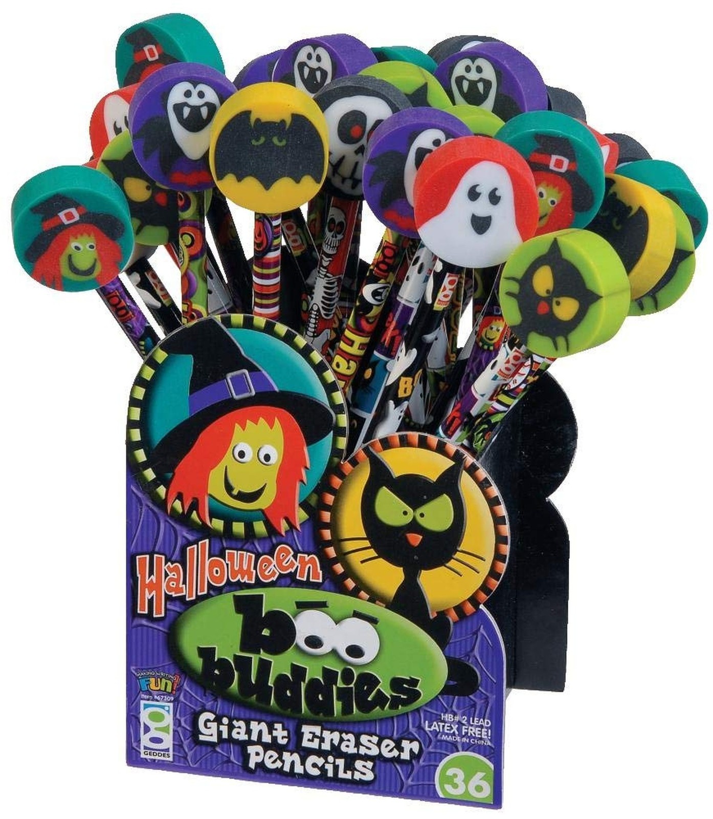Raymond Geddes Boo Buddies Number 2 Pencils With Giant Pencil Top Erasers (Pa…