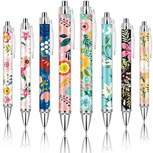 8 Pcs Ballpoint Pens for Women 1.00 mm Cute Black Ink Fancy Pens Fine Flower