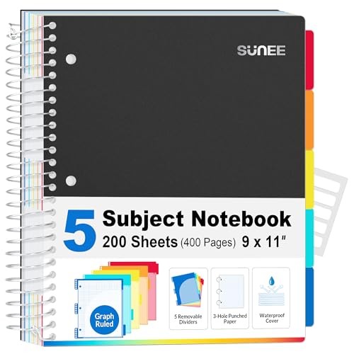 5 Subject Graph Paper Notebook – 400 Pages, 9″x11″, 4×4 Black Graph Ruled