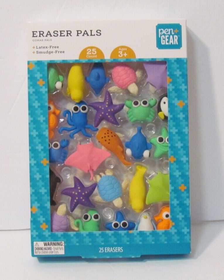 NEW pen+gear Eraser Pals Sea Life 25 Count Latex and Smudge Free Ages 3+