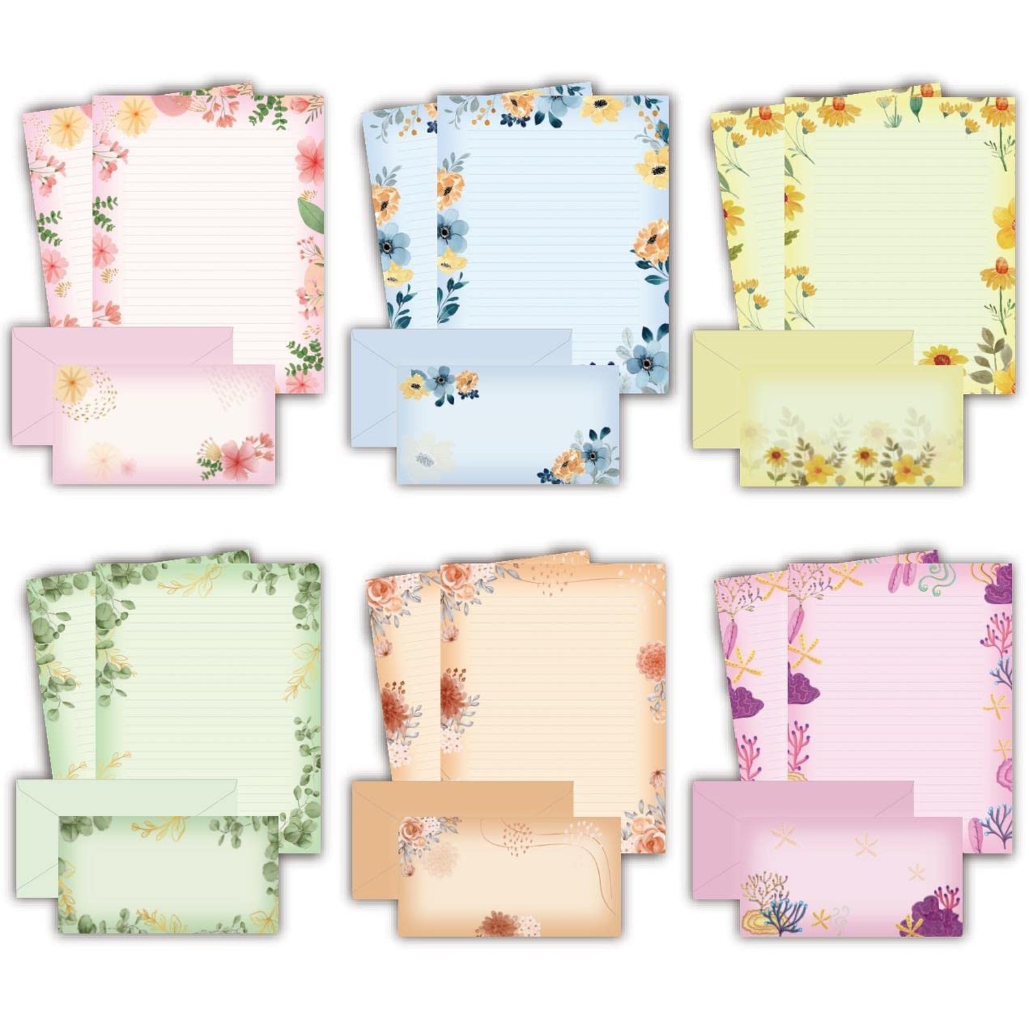 48 Packs Lined Stationary Set for Writing Letters – 8.5 x 11 Inch Flora Desig…