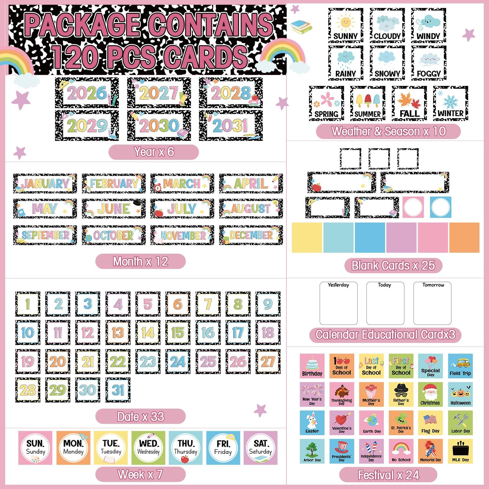 Classroom Calendar Pocket Chart Set Calendar Bulletin Board Set Seasons Festi…