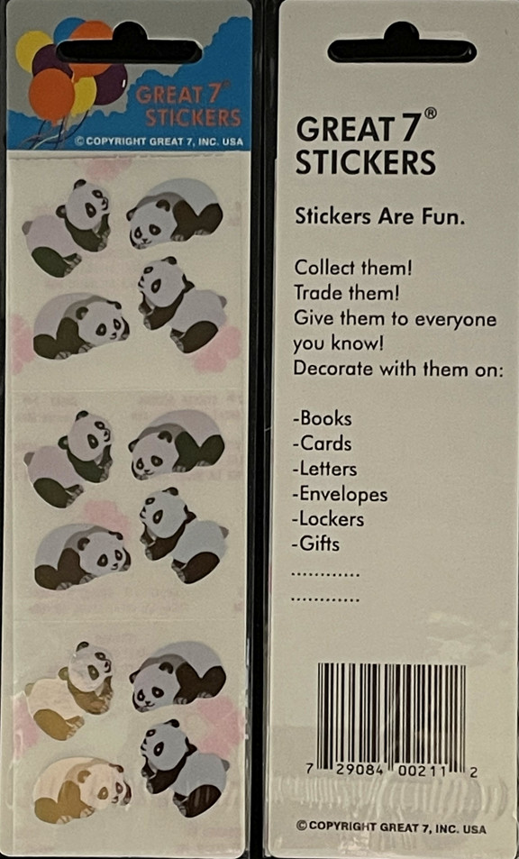 12 packages of Pearlized Panda Stickers, „Great 7“ Sticker Designs, PMP1501