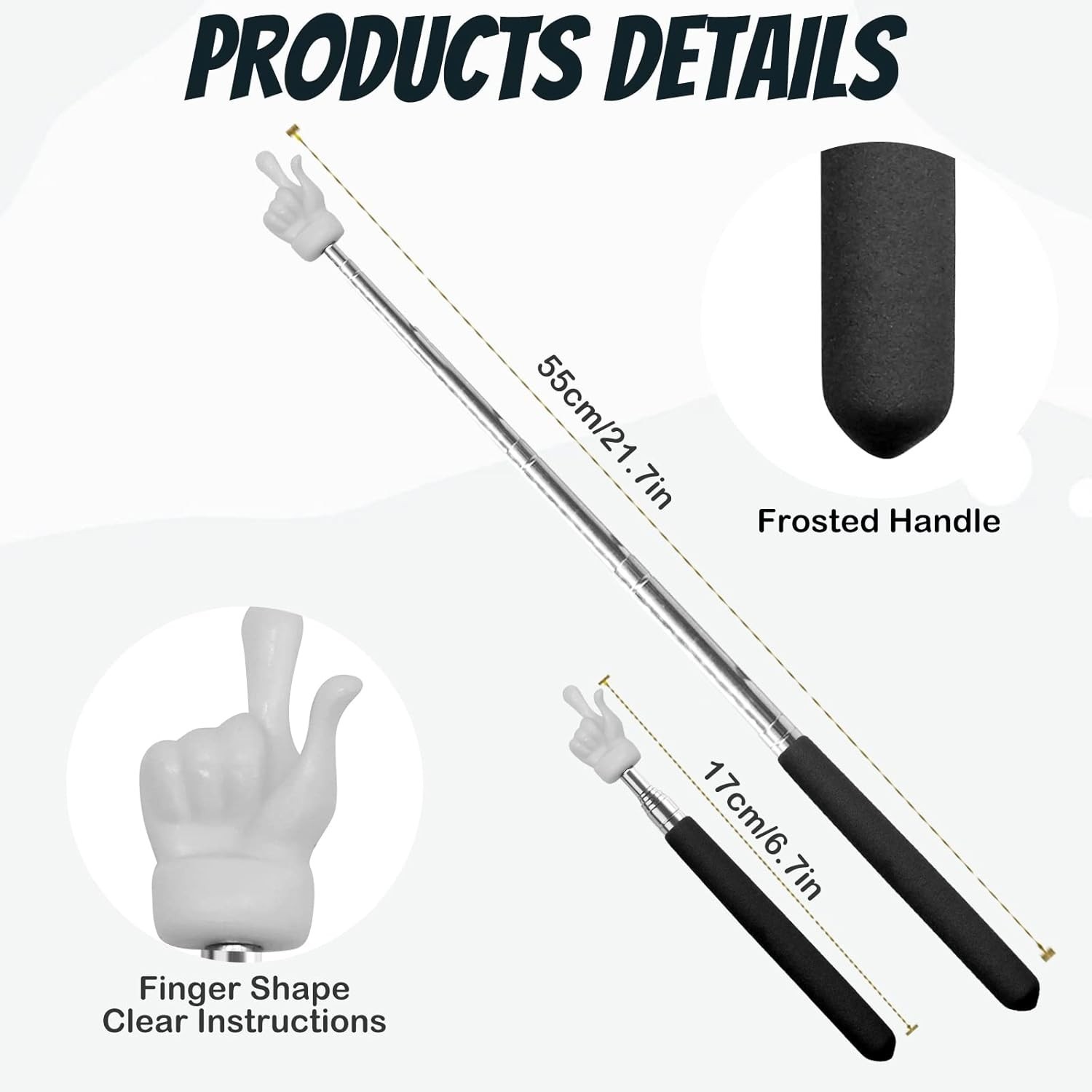 2Pcs Telescopic Teachers Pointer, Extendable Hand Pointer Finger Pointer Stick,