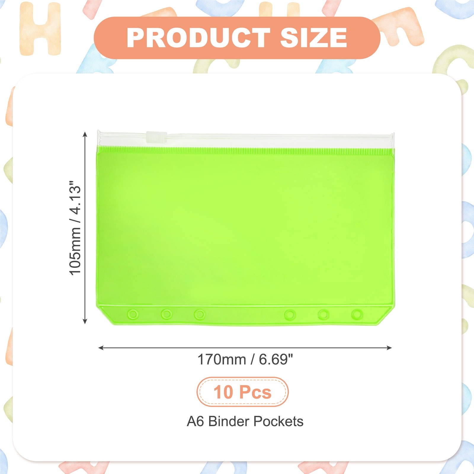 10Pcs A6 Binder Pockets, Plastic Sheet Protectors with 6 Holes, Green