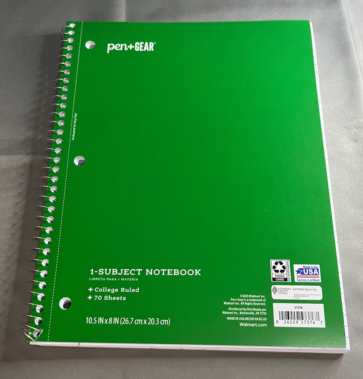 Pen + Gear 1-Subject 70 Sheets College Ruled Notebook, 10.5″ x 8″, 2 Counts