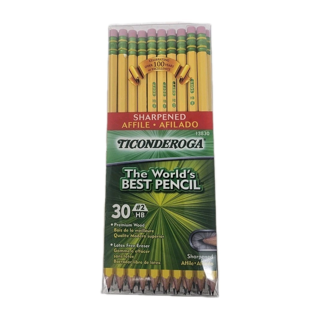 Ticonderoga Wood Cased Graphite Pencils 2 HB Soft Pre-Sharpened Yellow 30 Pack