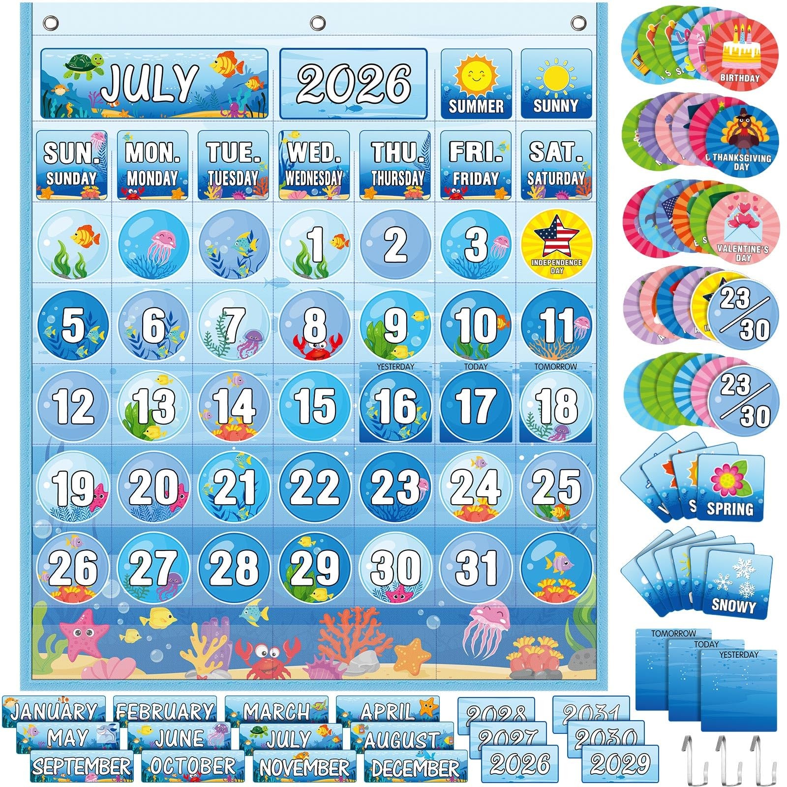 Classroom Calendar Pocket Chart Set Calendar Bulletin Board Set Seasons Festi…