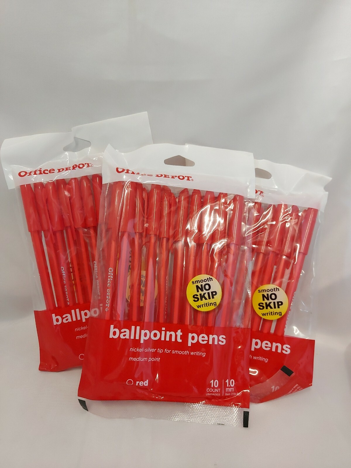 Office Depot Ballpoint Pens Red medium Point 10 Count 1.0 MM (Lot of 3)
