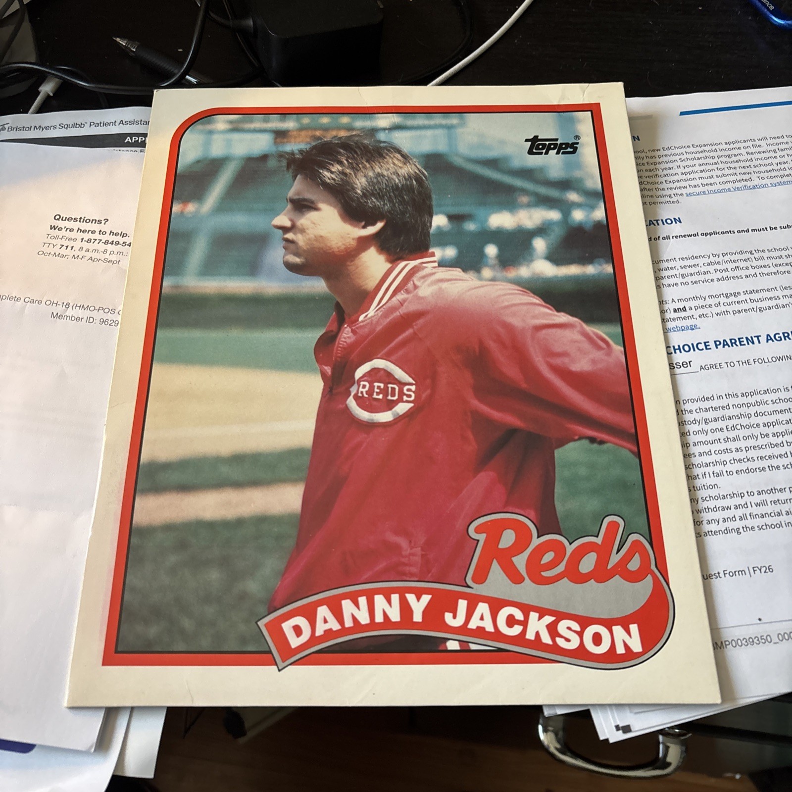 VTG 90’s MLB Cincinnati Reds Topps Graphic Pocket Folder Danny Jackson 11.5×9.5″