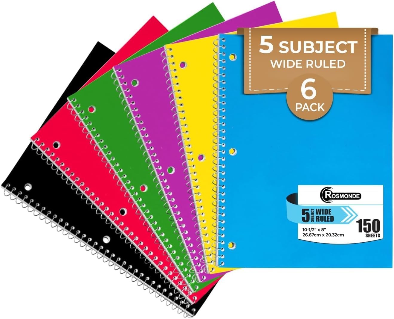 Rosmonde 5 Subject Notebook Wide Ruled 6 Pack 300 Pages 150 Sheets 8 X 10-1/2 5