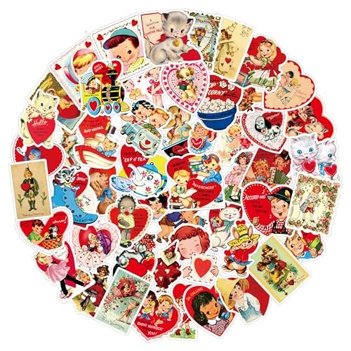 52Pcs Vintage Valentine’s Day Sticker Vinyl Waterproof Retro Red Stickers