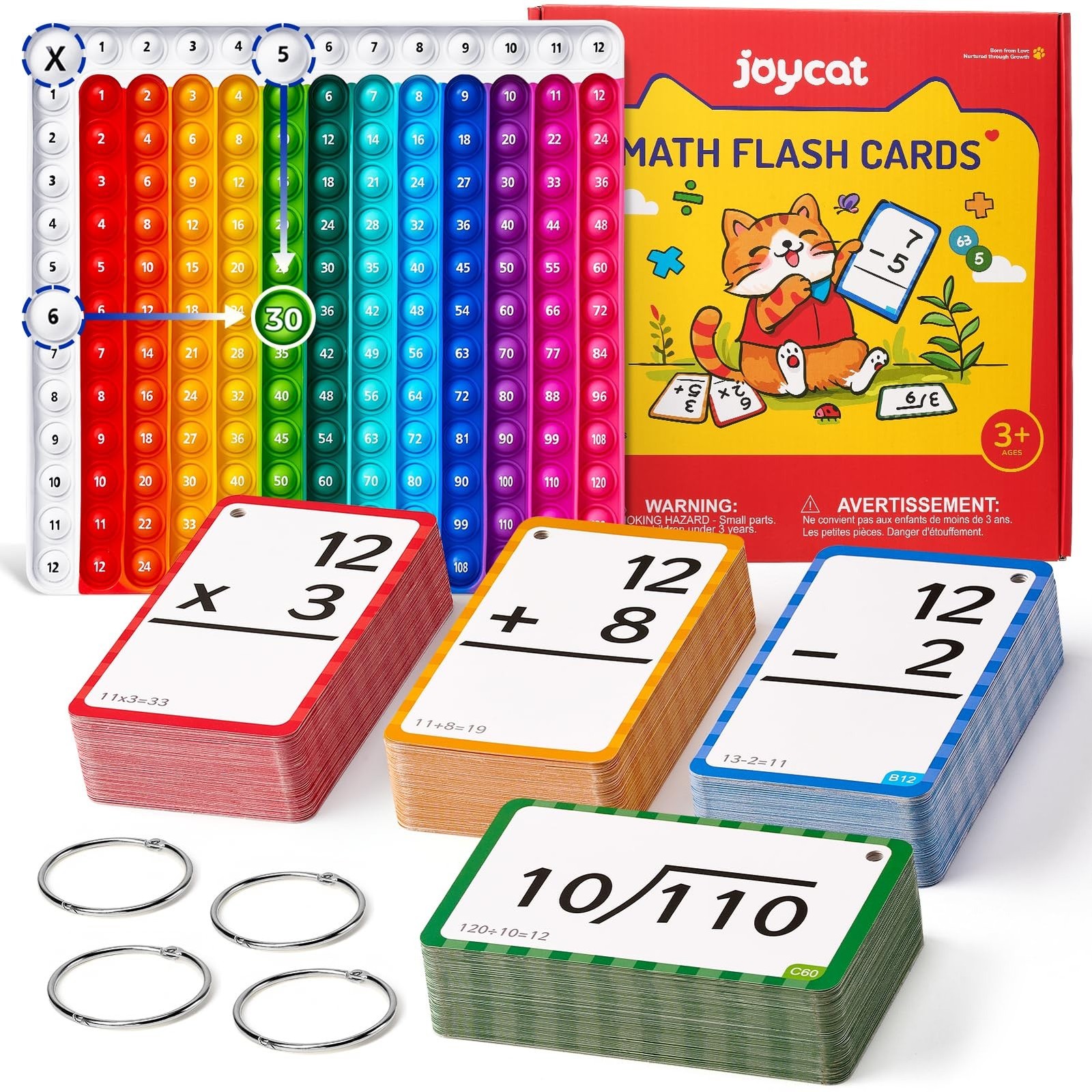 JoyCat Math Flash Cards and Chart for Kids Ages 4-8, 288 Double-Sided Flash C…