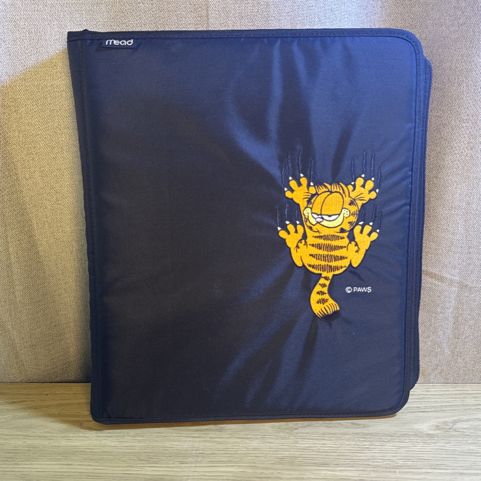Vintage GARFIELD Embroidered Mead 3 Ring Zip Up Binder Organizer 1990’s