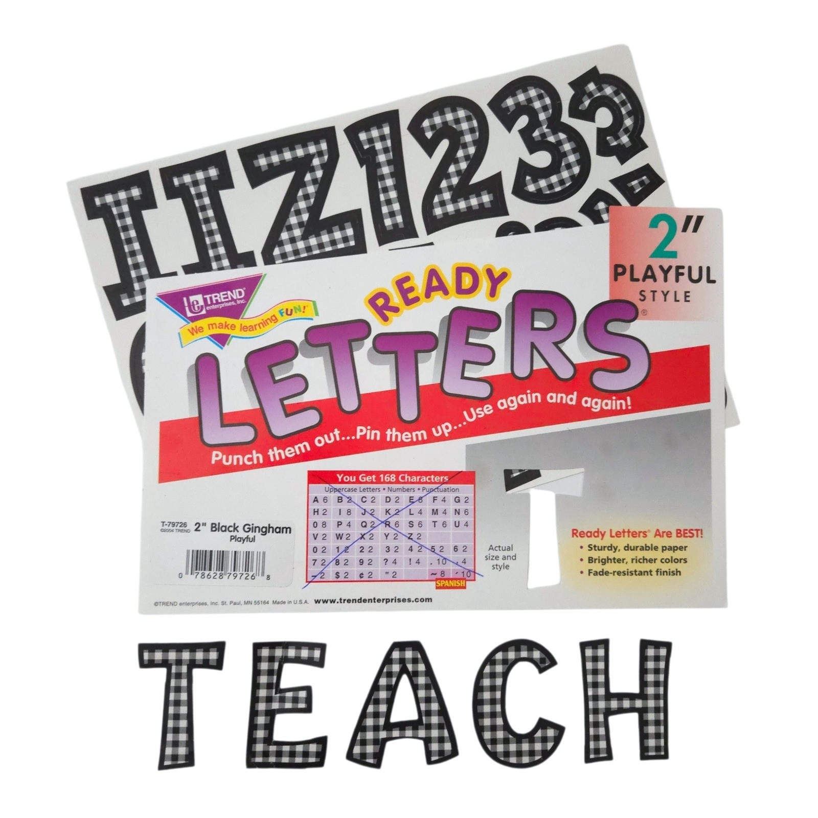 2 PACKS of Trend 2″ Black White Plaid Teacher Bulletin Board Ready Letters