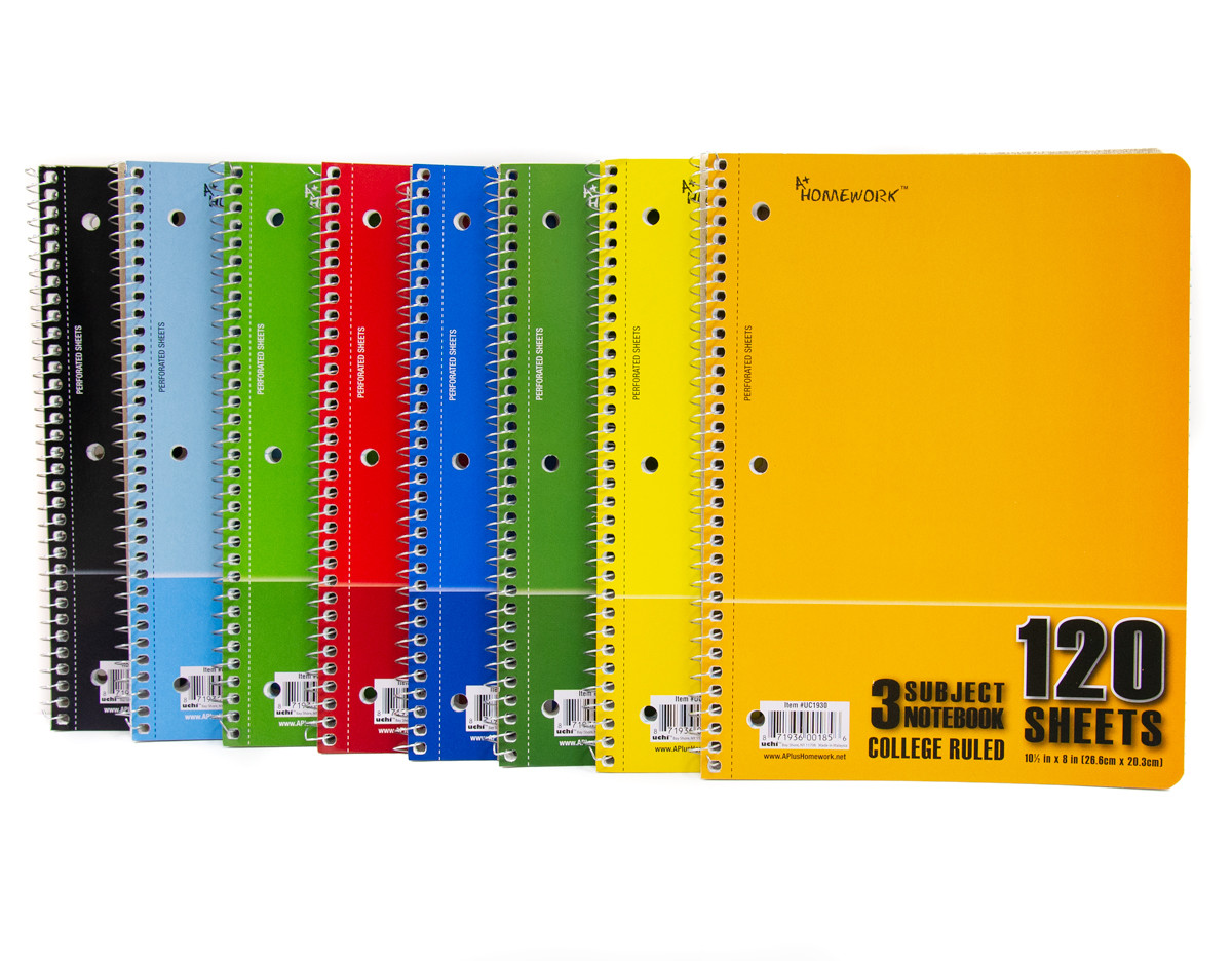 24 3 Subject Spiral Notebook -120 Sheets College Ruled – 10.5″ x 8″