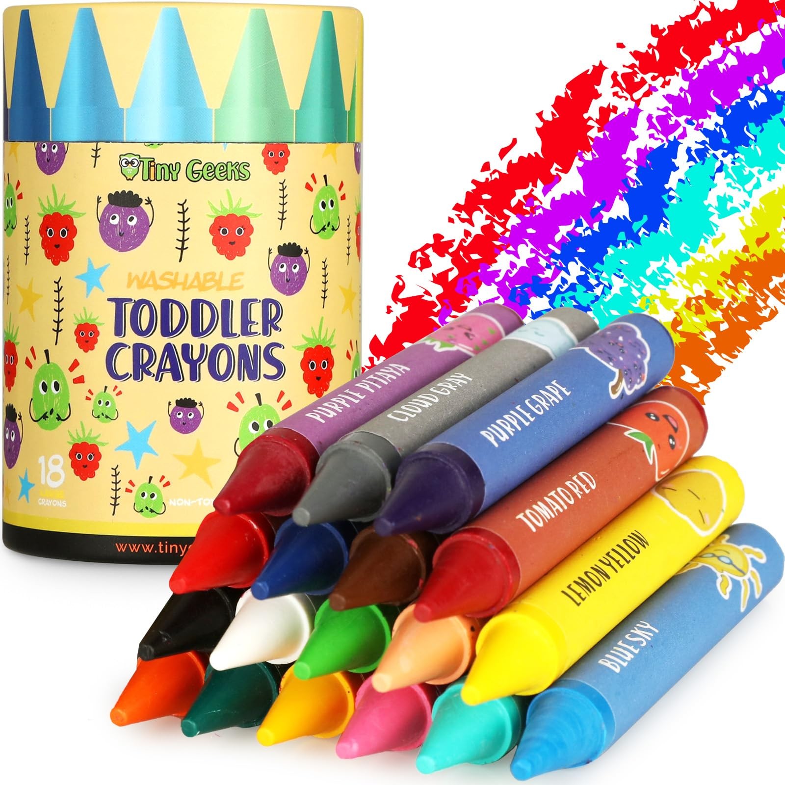 TinyGeeks Jumbo Crayons (18 Colors) – Non-Toxic, Washable Multicolor