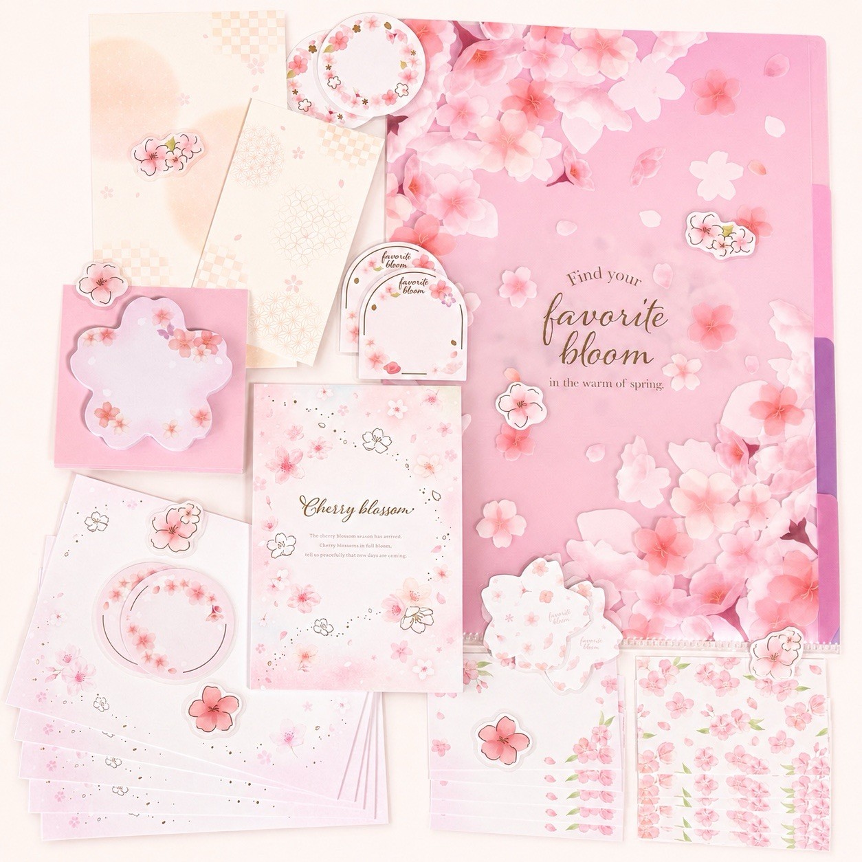 Japanese Sakura Stationery Set, Postcard Sheets, Gift Envelopes, Sticky Notes