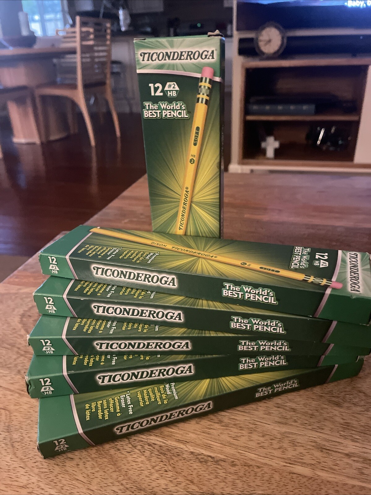 Lot of 6 Dixon Ticonderoga Pencils #2 HB Soft Yellow 12CT Real Wood (72 Pencils)