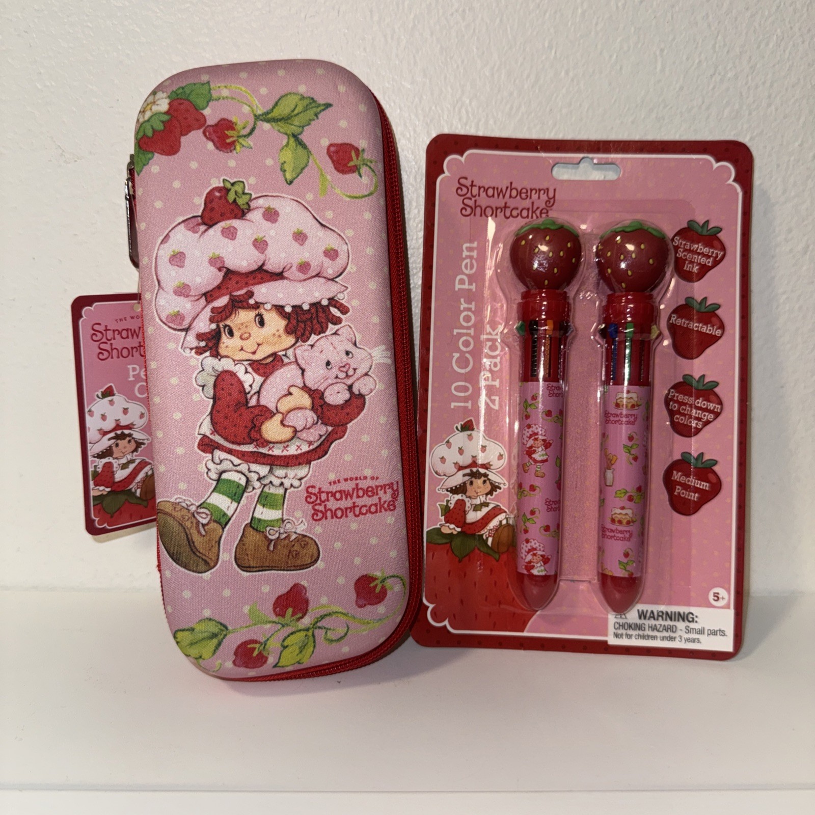 Strawberry Shortcake Pencil Case and 2 Color Pens new
