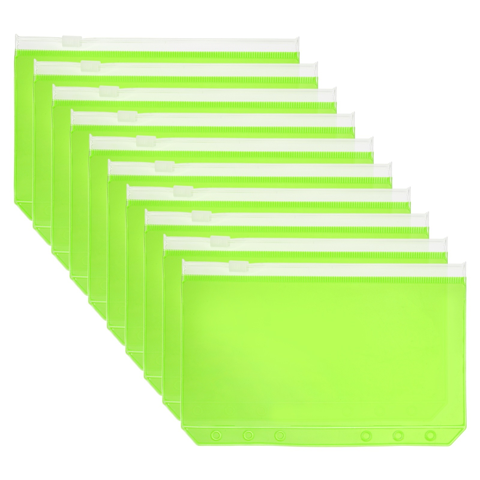 10Pcs A6 Binder Pockets, Plastic Sheet Protectors with 6 Holes, Green