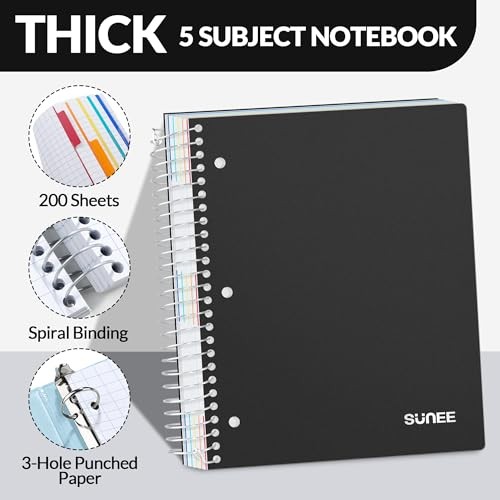 5 Subject Graph Paper Notebook – 400 Pages, 9″x11″, 4×4 Black Graph Ruled