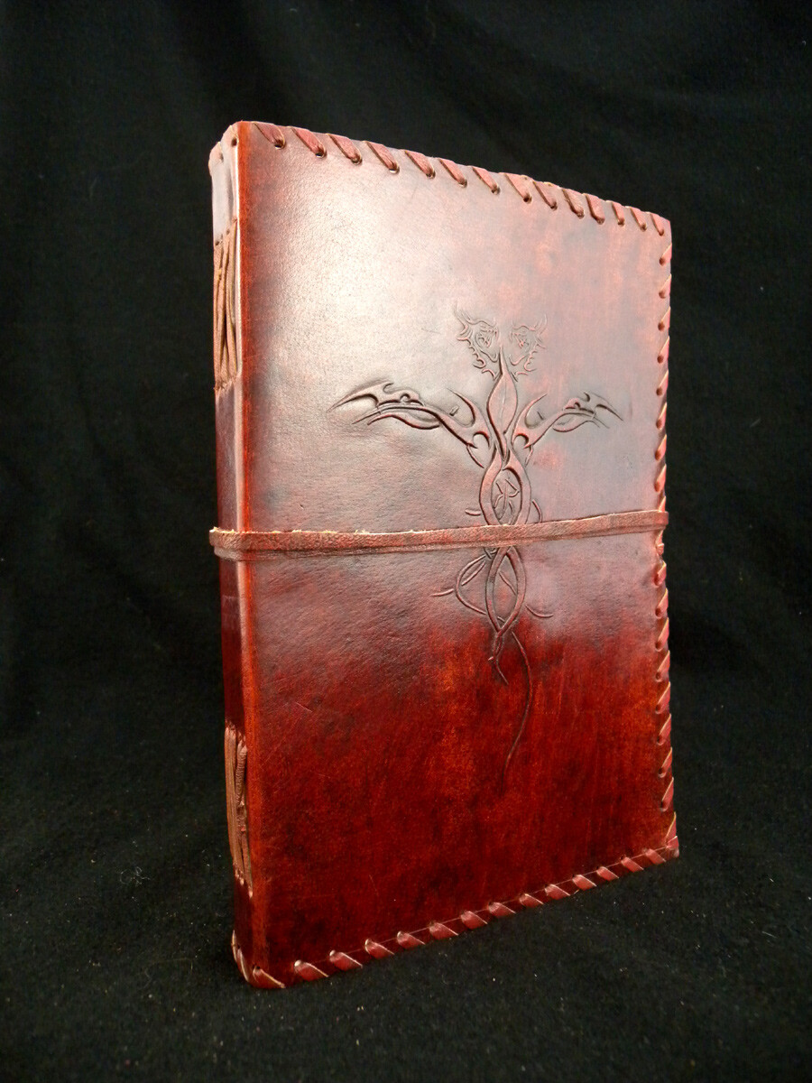 Handmade Large Leather Diary Journal Sketchbook – DRAGONS design – Unlined Paper