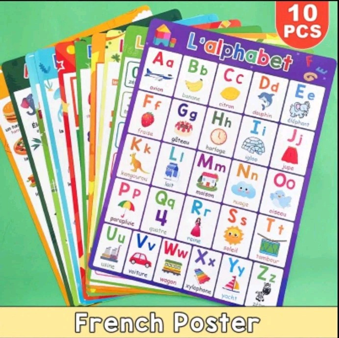 10 Laminated Learn French Words Chart Educational Classroom Teaching Aids 8×11″