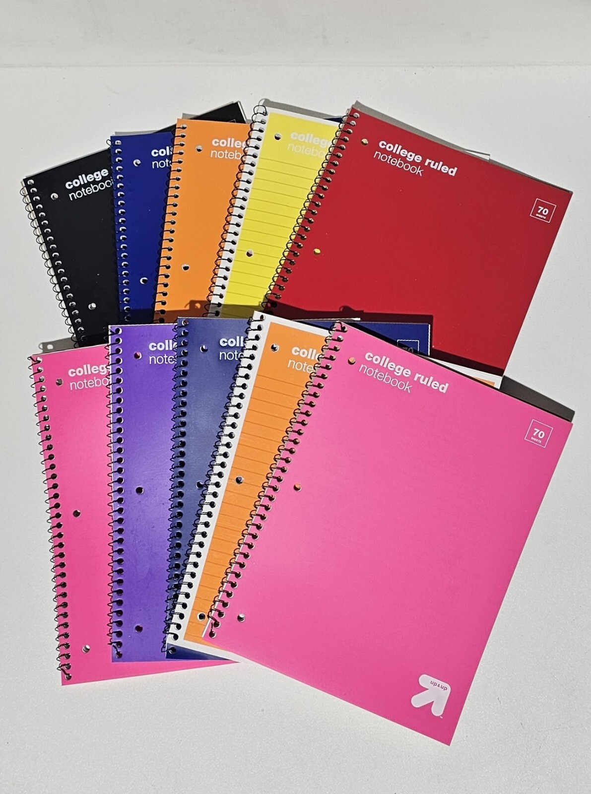 Set of 10 pcs Up & Up College Ruled Notebook, 70 Sheets. Set of random colors.