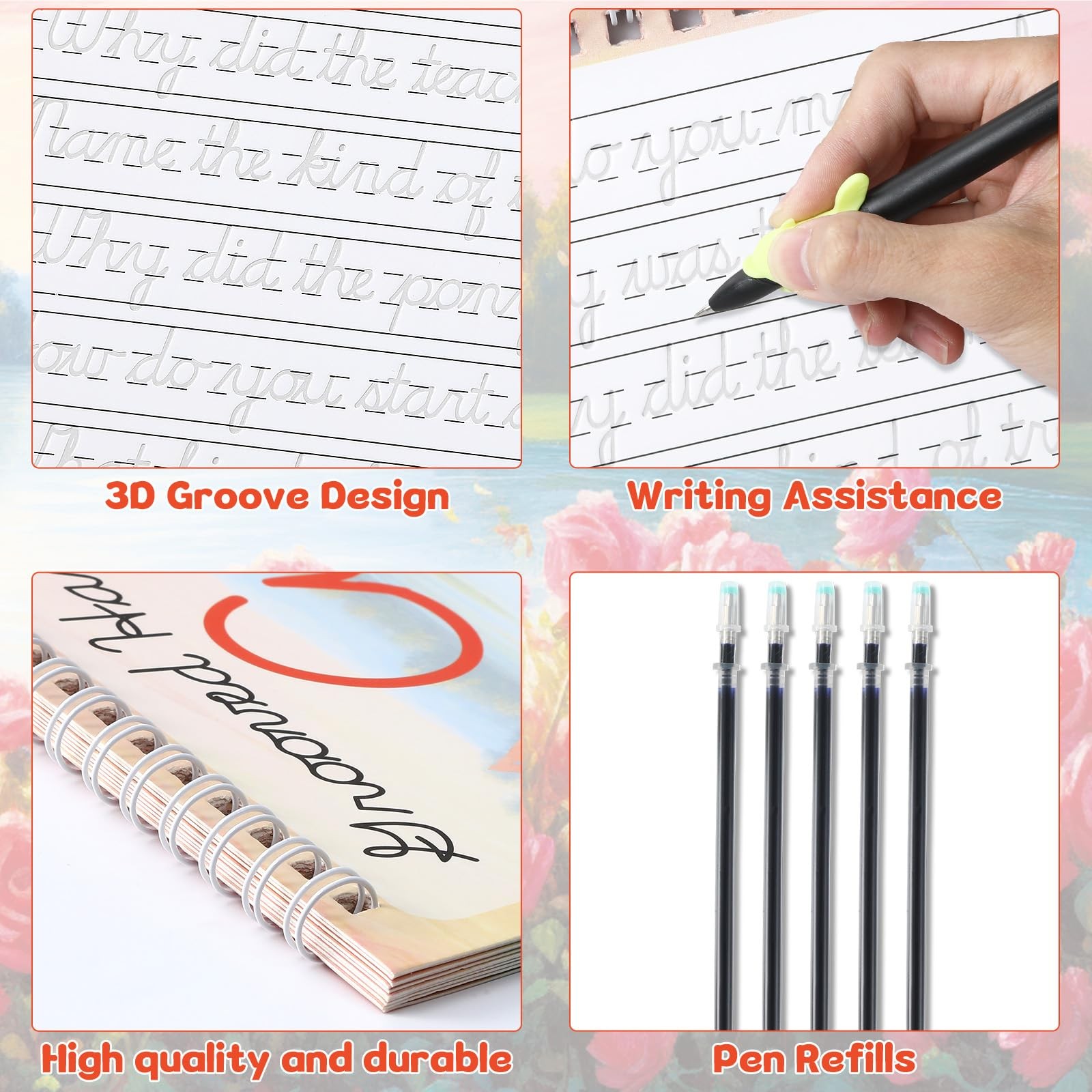 chiazllta Grooved Cursive Handwriting Workbook with Disappearing Ink Pens…