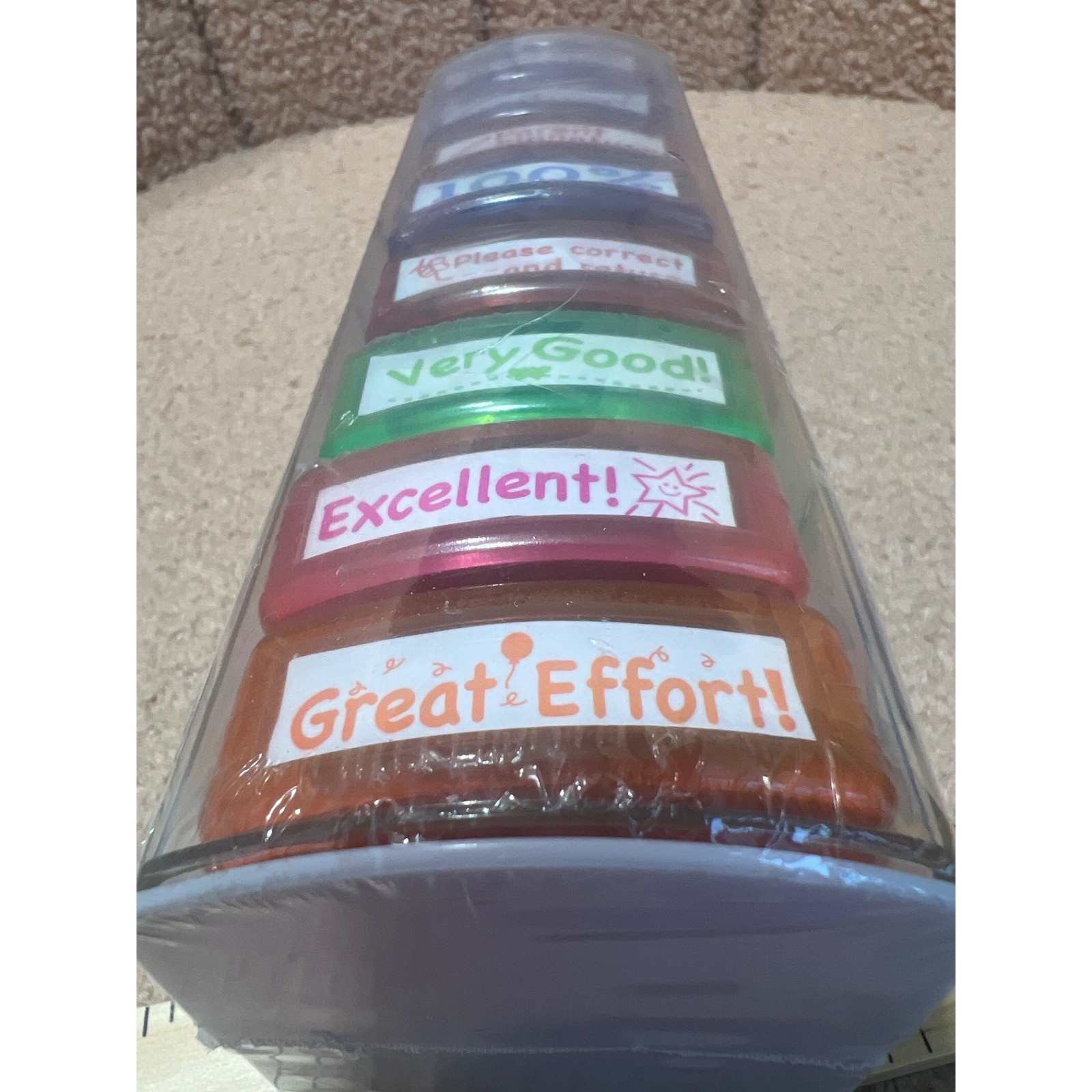NEW Self Inking Teacher Stamp Set Stacking Grading Motivation Stamps 8pcs.
