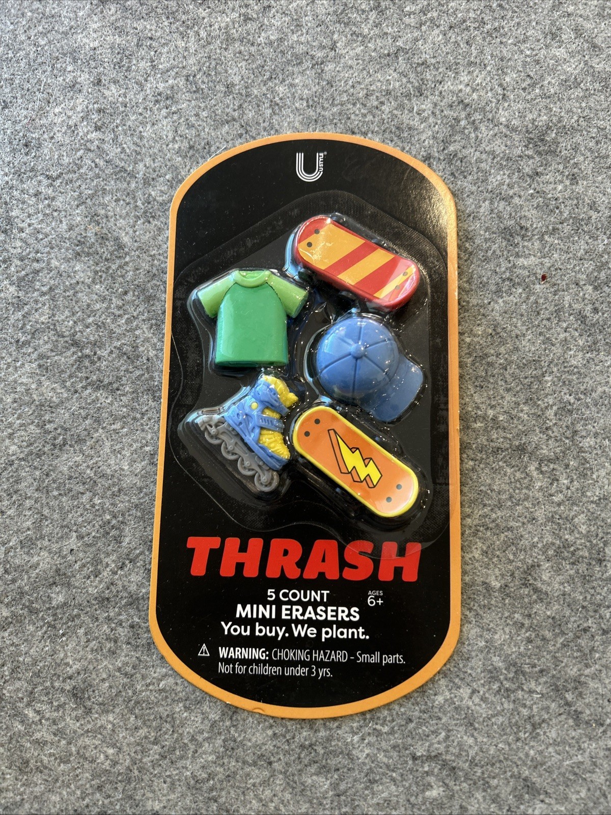 Thrash School Mini Erasers Skateboards Hat Skate Shirt Skateboard 5pc Eraser 6+