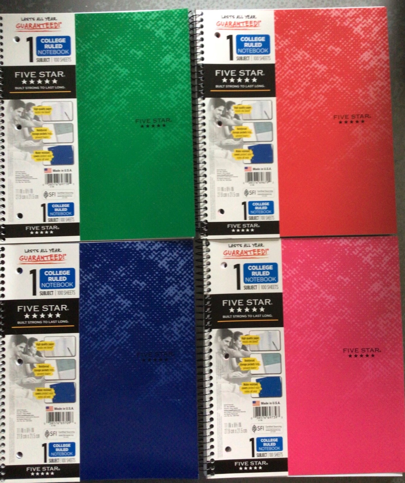 Five Star 4 Pack Spiral Notebooks 1 Subject 100 sheets college ruled digi camo