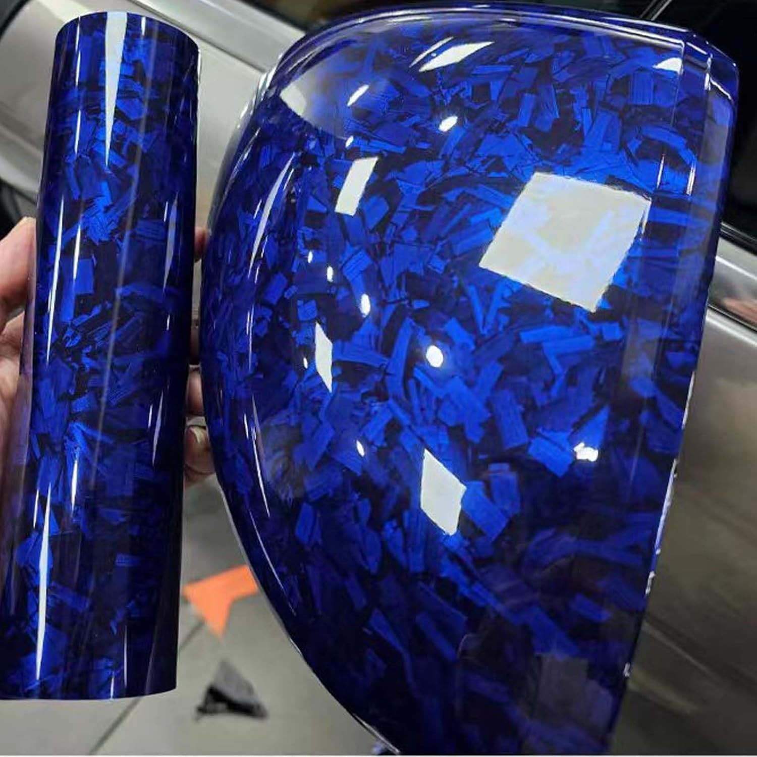 Blue Forged Carbon Fiber Vinyl Wrap, High Gloss Car Wrap Roll Auto DIY Decal …