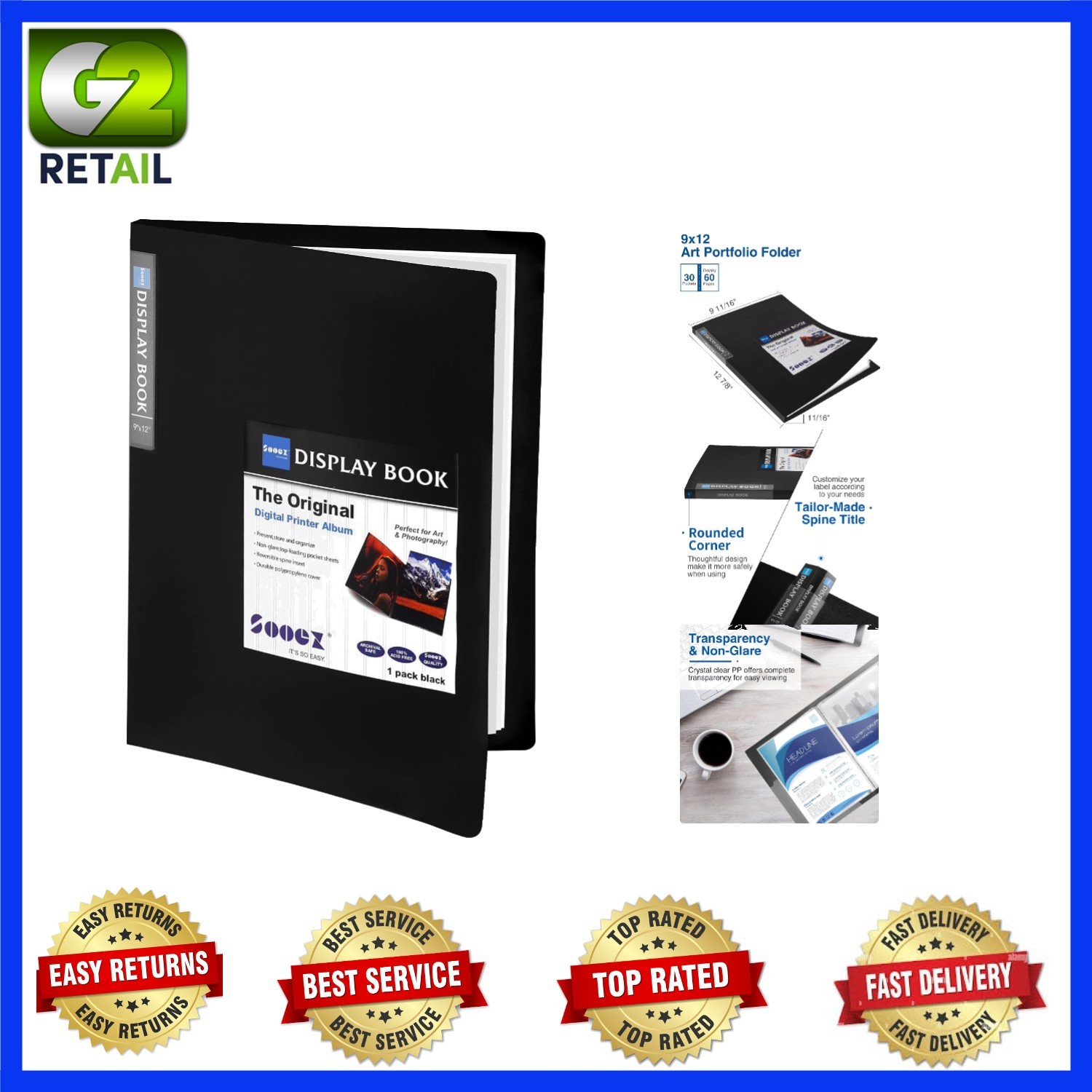 Multi-Function 30-Pocket Portfolio Binder 9×12 – Perfect for Artists & Students