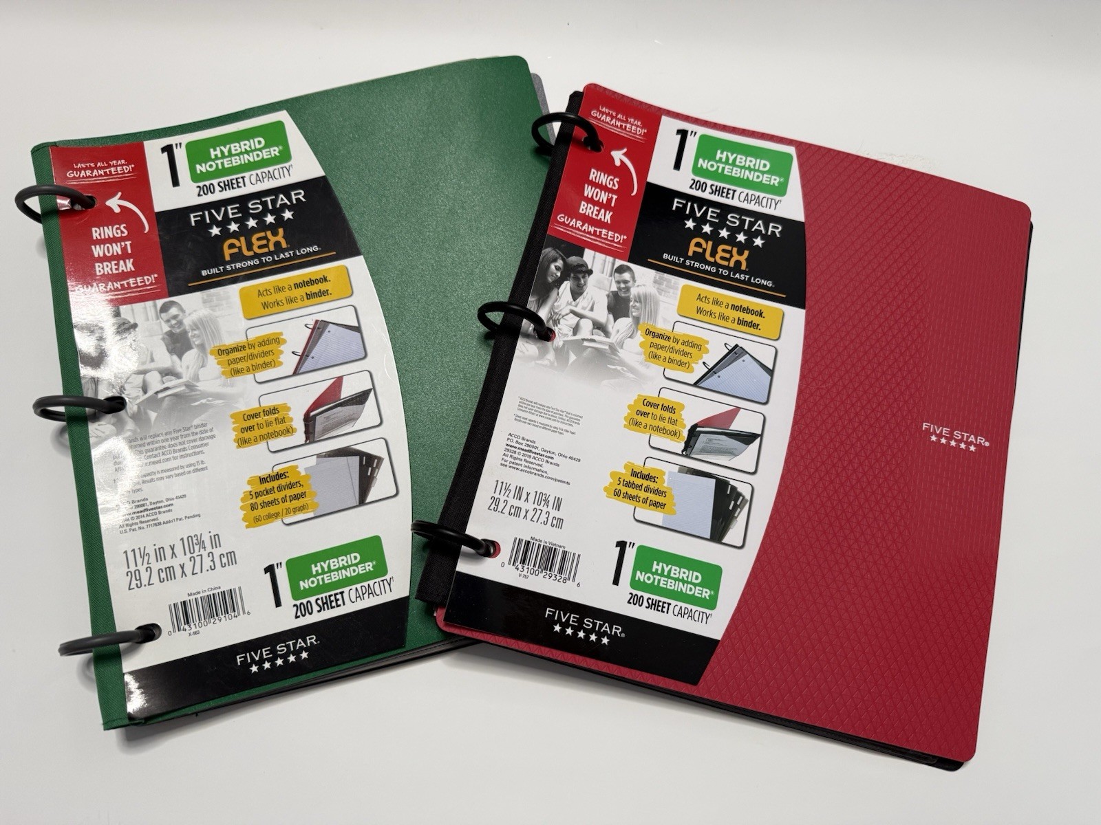 2 Five Star Flex Hybrid Notebinder Refillable Notebooks Binders Red Green Mead