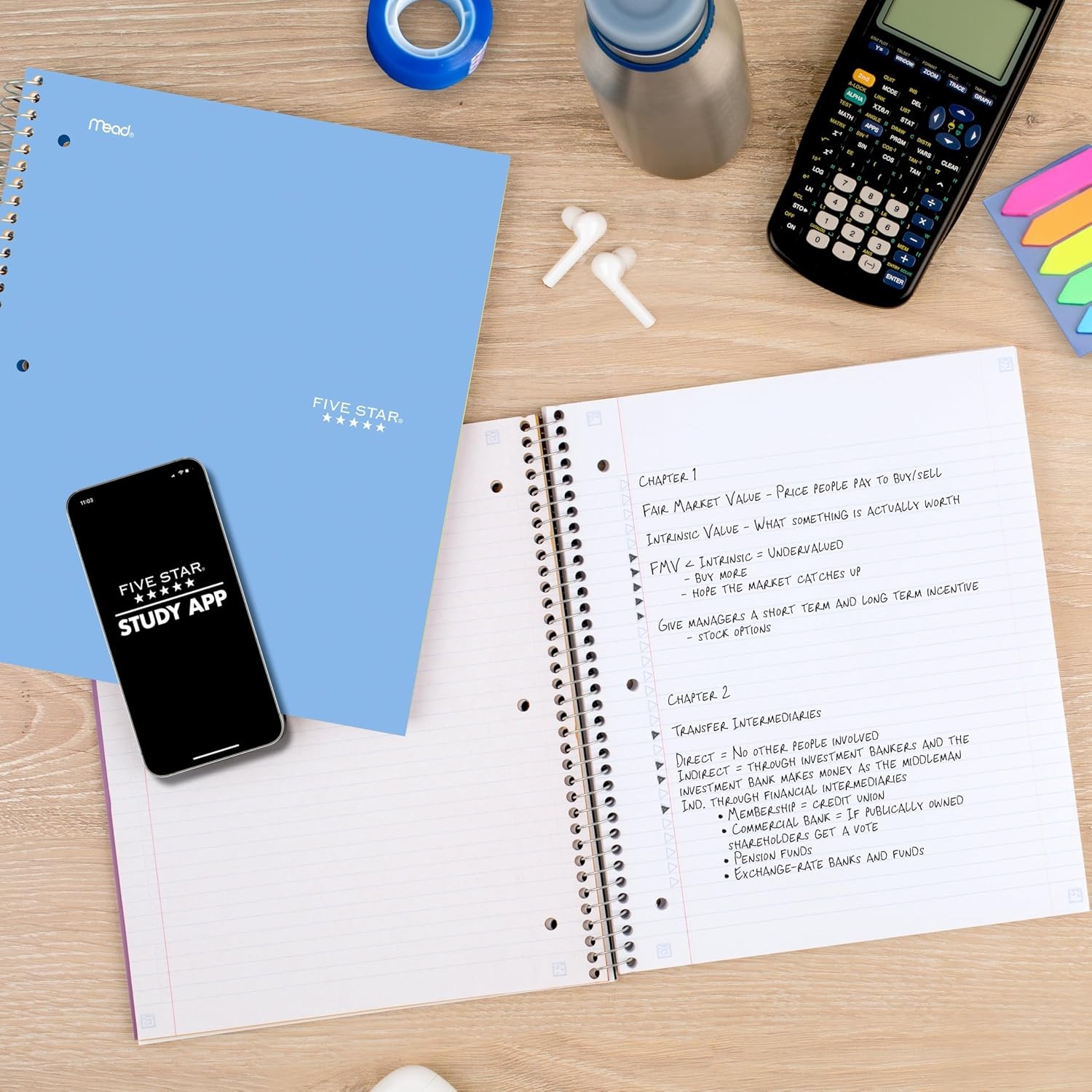 Spiral Notebook + Study App, 5 Subject, College Ruled Paper, 8-1/2″ x 11″, 200