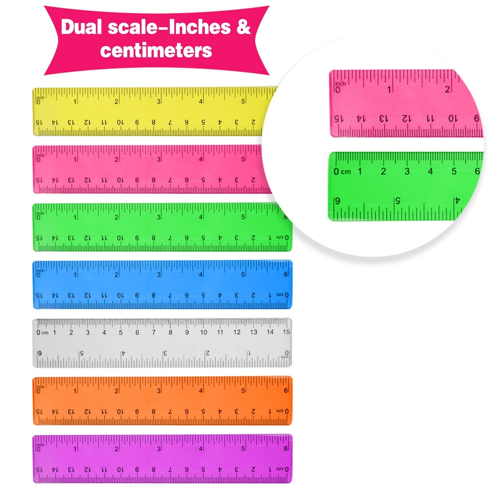 14 Packs 6 Inch Small Rulers for Kids, Plastic School Ruler with Inches and C…