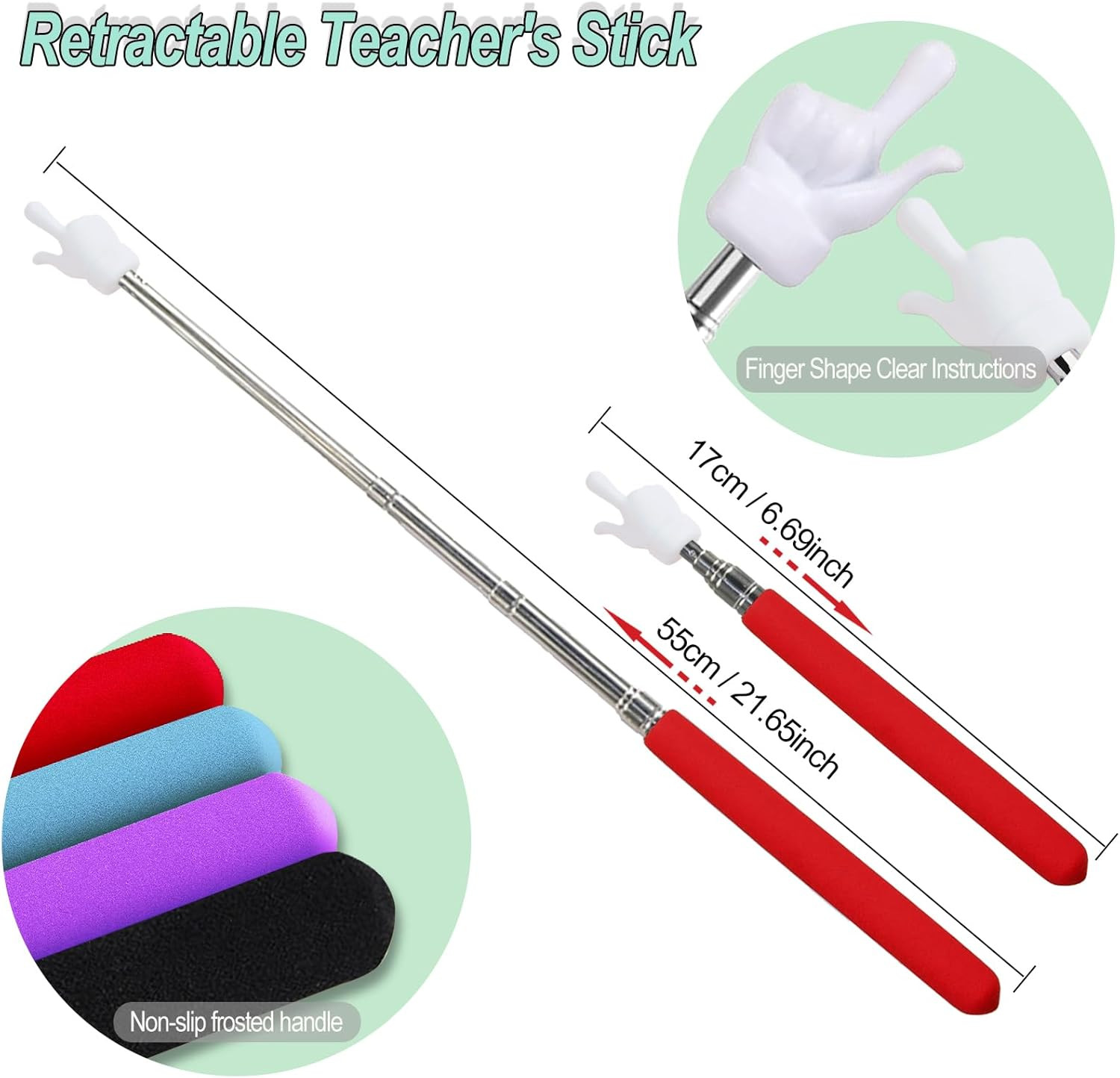 2 Pcs Telescopic Teacher Pointer Stick, Retractable Finger Pointer for Classroom