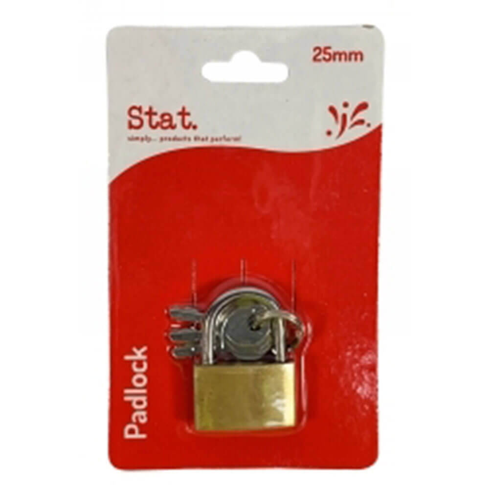 Stat Brass Padlock 25mm Solid Lock Cylinder Hardened Steel Chrome Plated Shackle