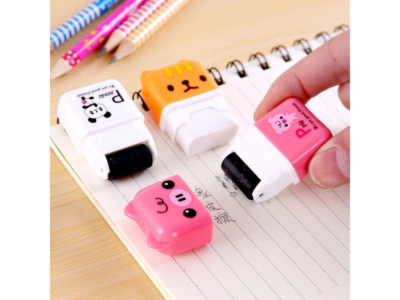 24 pcs Kawaii Cute Cartoon Animal Themed Rubber Eraser with clean up Roller