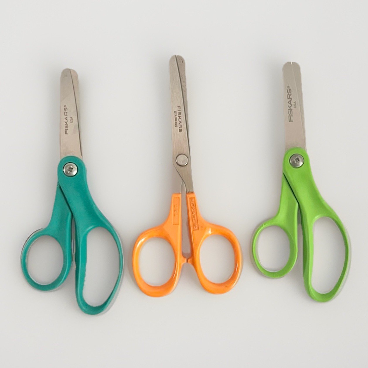 3 VTG Fiskars 5” Blunt Tip Kids Scissors Teal Orange Green Stainless Steel USA