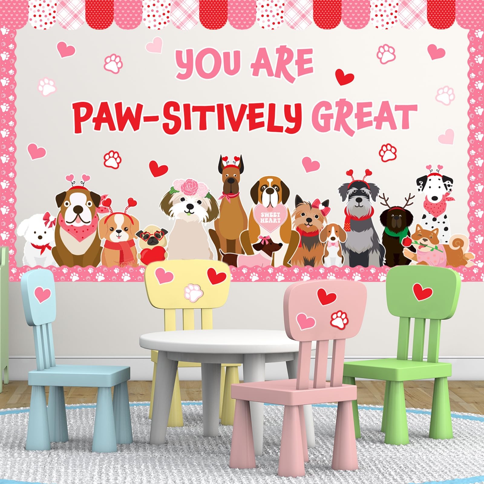 73Pcs Valentine’s Day Pet Dog Bulletin Board Decoration Set Cute Puppy Heart The