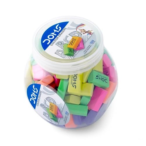 DOMS Color Erasers Jar Pack of 100 Dust Free Non Toxic Kids Stationery