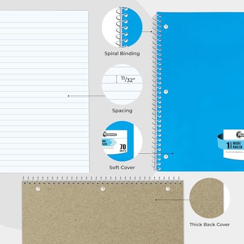 Spiral Notebooks, 1 Subject Notebook, Wide 12 Pack 1 Subject – Soft Cover