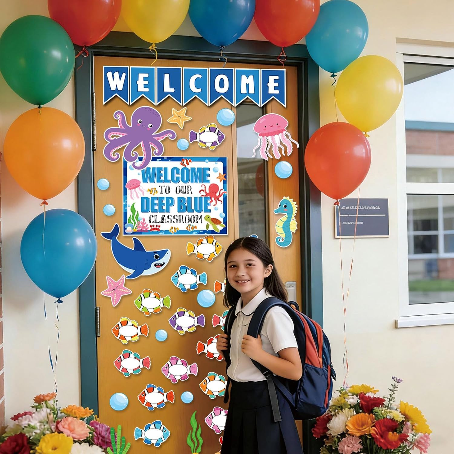 Welcome Back to School Classroom Door Decoration Marine Life-Themed | Pre-Cut Se