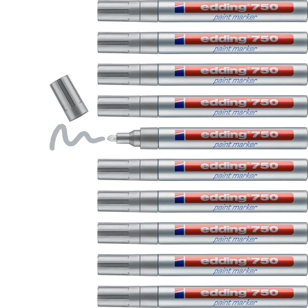 edding 750 paint marker – silver – 10 pens – round tip 2-4 mm – paint marker for